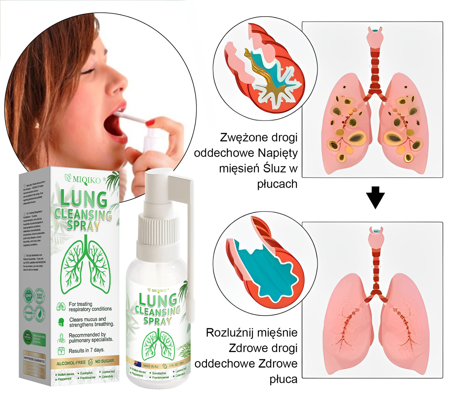 ☘️[Oficjalny sklep flagowy marki]👨‍⚕️𝐌𝐈𝐐𝐈𝐊𝐎® Zaawansowany spray do oczyszczania płuc(☘️Zalecane przez ekspertów od płuc)☘️
